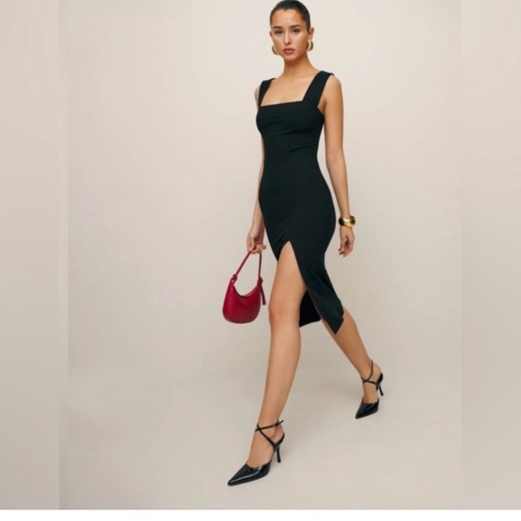 Reformation Cassi Elegant Black Square Neck Sleeveless Dress Sz Large - Picture 6 of 7